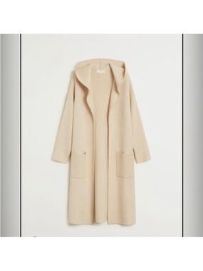 Mango Long Hooded Open Cardigan in Beige